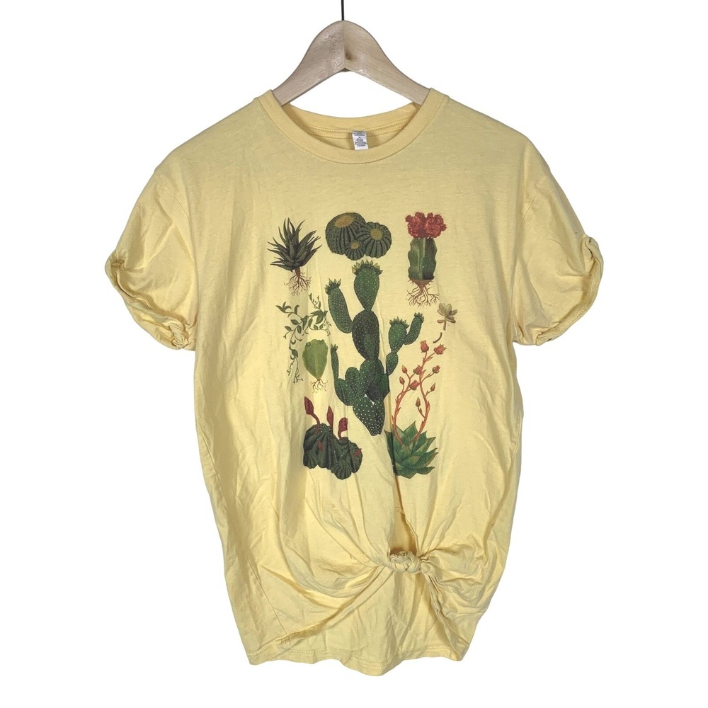 Femfetti Womens 100% Cotton Cacti Front Tie T-Shirt Size Medium
